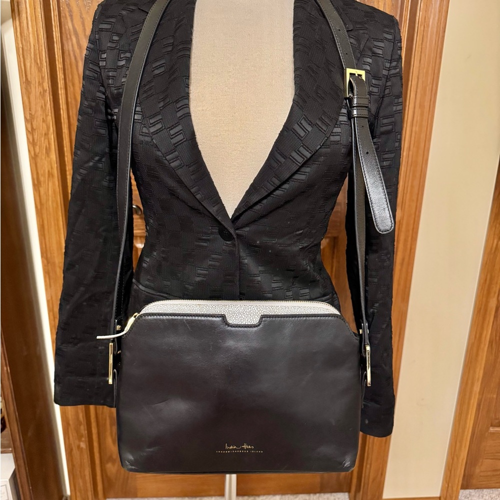 India Hicks Black Leather Crossbody with The Insider Grey Print Stingray Clutch
